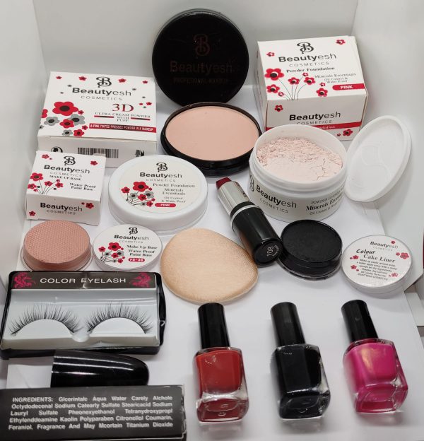 Elegant Beautyesh Deal 9 Face Powder , Loose Powder , Cake Liner , False Eyelash Red Lipstick , Makeup Base &amp; 3 Surprise Nail Polishes</h1>